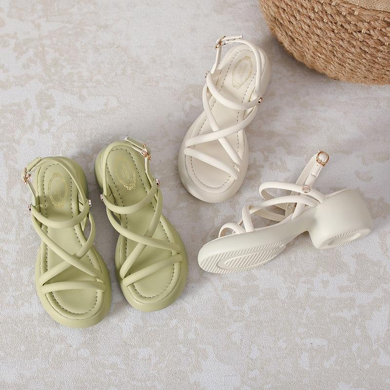 Sandals Women's Platform Spring and Summer New One-word with Open-toe Buckle Thick Heel Small Size 3 Small Women's Sandals