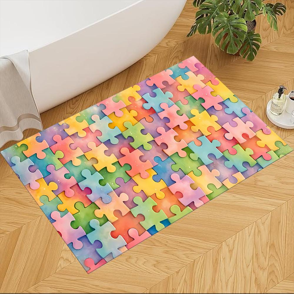 Colorful Puzzle Pattern Background Non-Slip Home Carpet Design for Office Decor Living Room Bedroom Gift