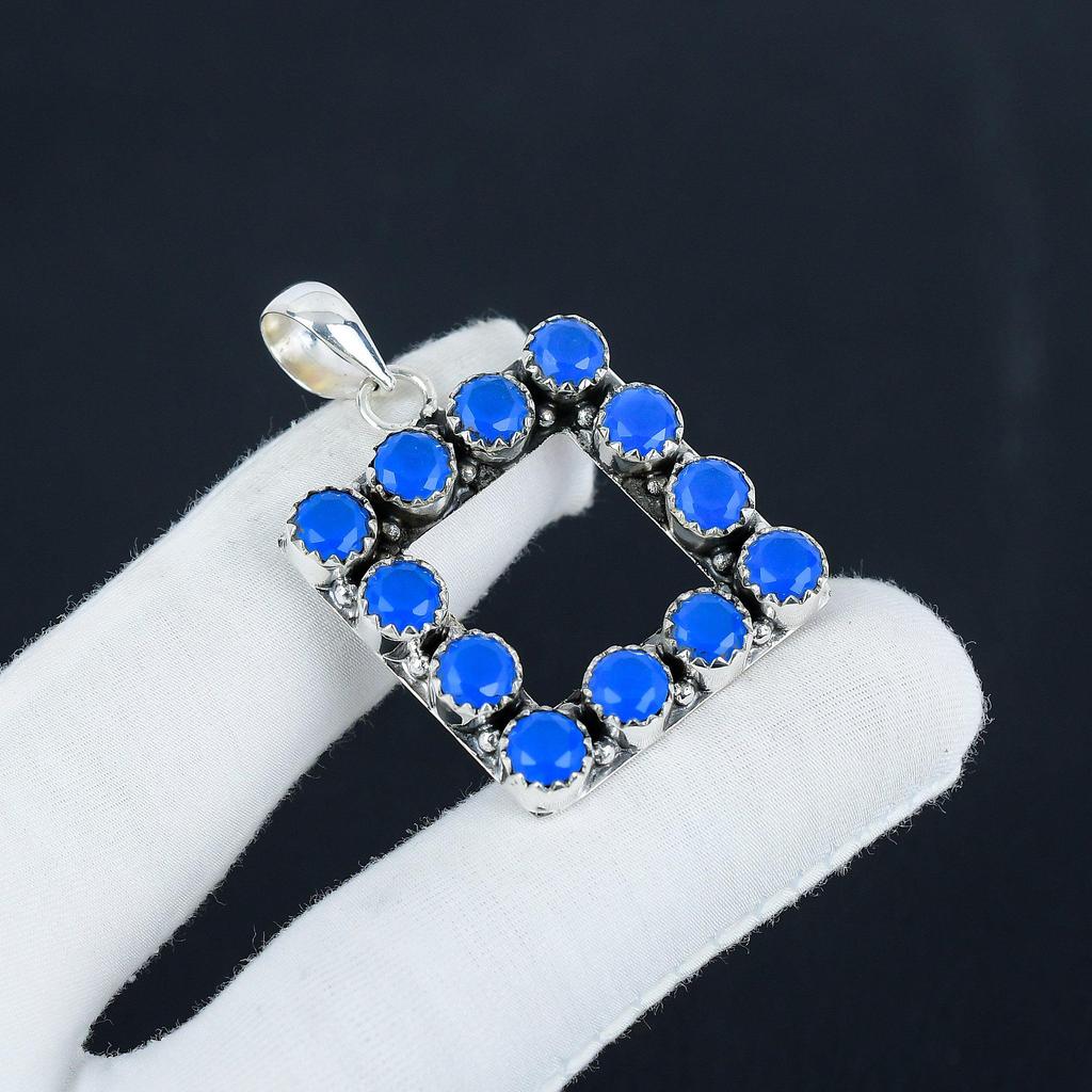 Natural Blue Chalcedony Gemstone Silver Pendant in 925 Sterling Silver- Handmade Design, Everyday Wear Jewelry, Unique Pendant Wadding Gift