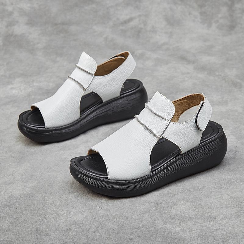 Fashion GKTINOO 2025 Summer Thick Bottom High Heel Flat Platform Sandals For Women Genuine Leather Fashion Wedges Peep Toe Women Sandals
