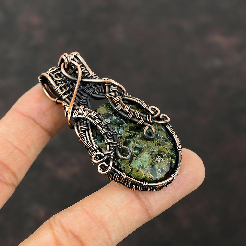 Copper Seraphinite Pendant Copper Wire Wrapped Pendant Handmade Pendant Copper Jewelry Stylish Pendant For Gift Seraphinite Gemstone Jewelry