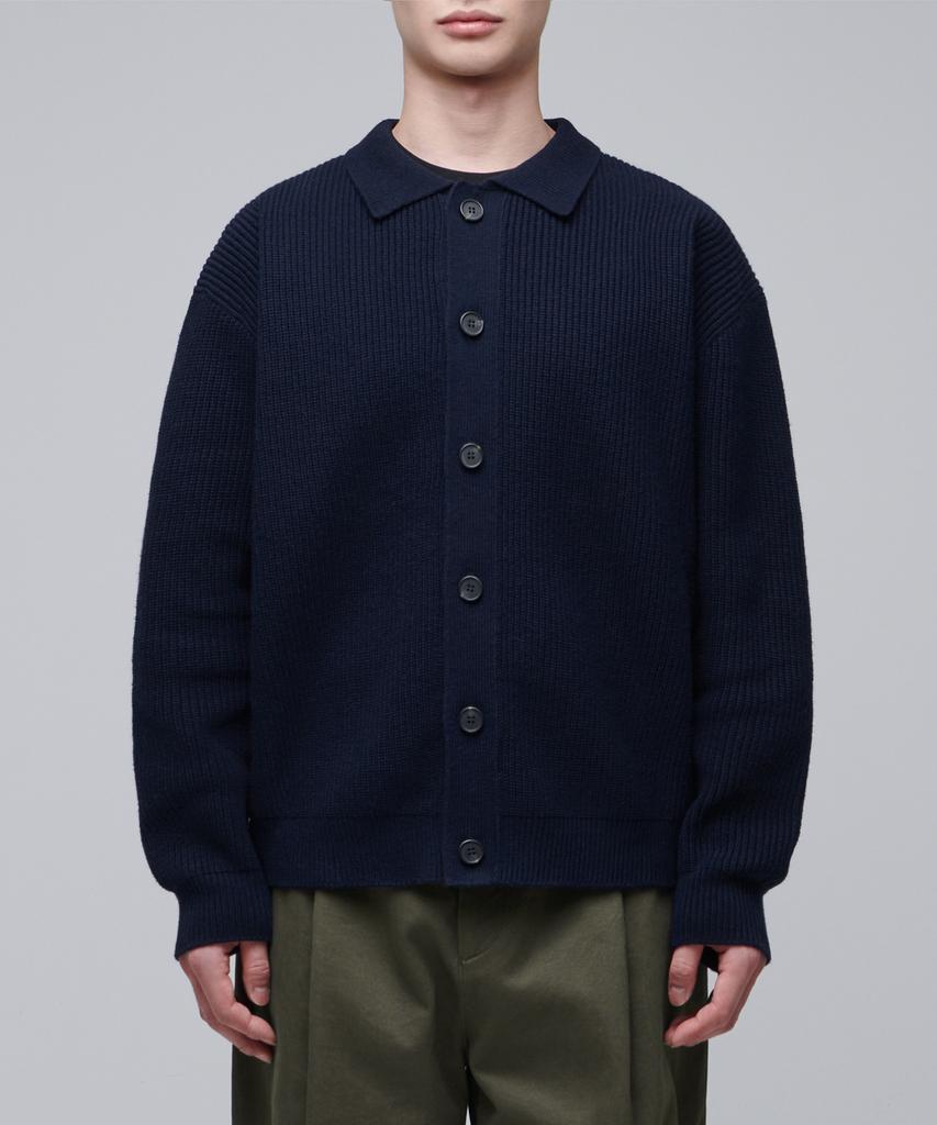 Musinsa Standard Oversized Ribbed Collared Cardigan [Navy]