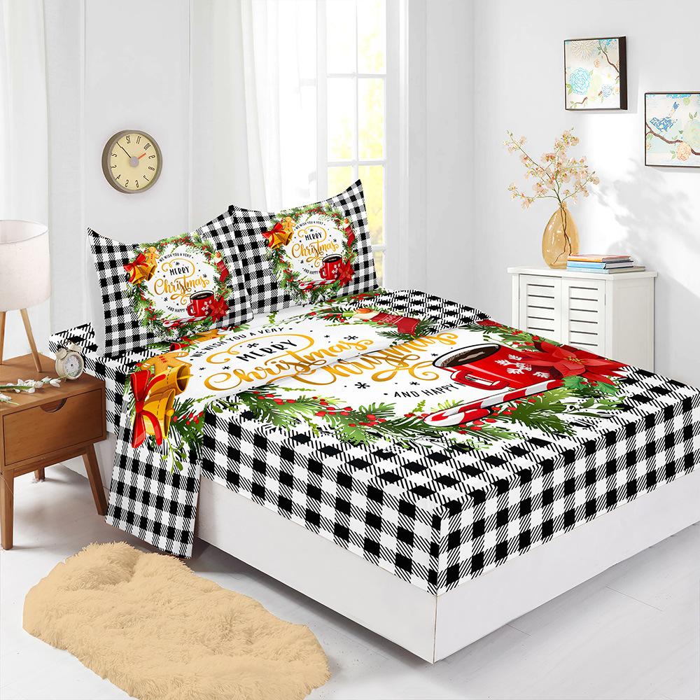 Hot-Selling Red Christmas Mattress Four-Piece Children'S Bedding Printed Mattress Protective Cover