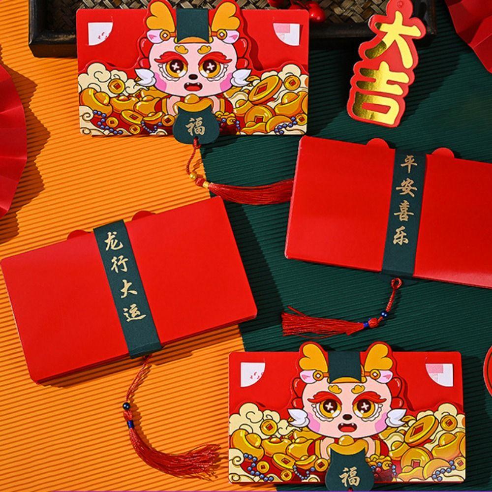 DIY Packing 2025 New Year Packet Cartoon Blessing Bag Creative Folding Red Envelope Birthday Gifts