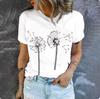 High quality loose and comfortable short-sleeved top summer trend casual women's T-shirt fashion simple dandelion print T