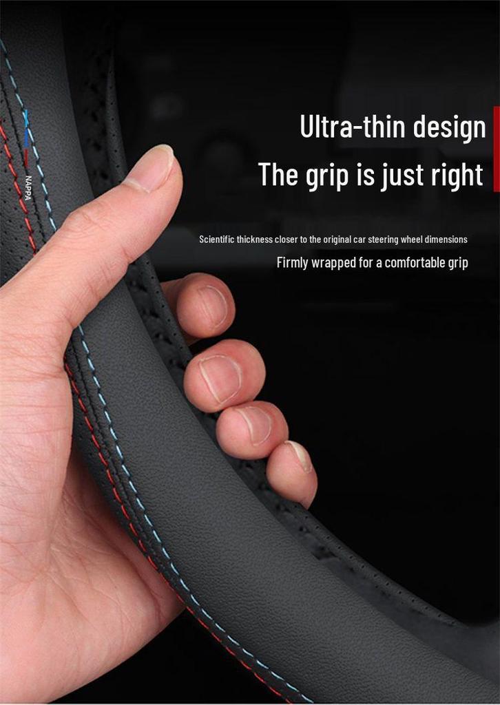 Compatible Leather Steering Wheel Cover for Honda Civic Generations 8-11, No Sewing Required, Slim Design.