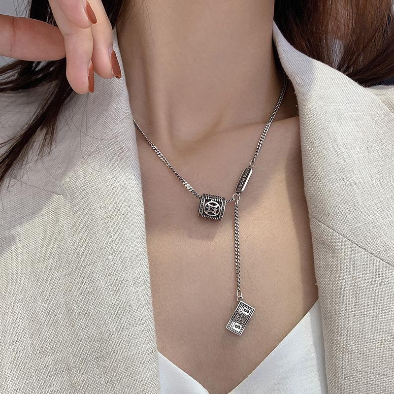 Retro Cylinder Small Waist Necklace Women s Light Luxury Niche Necklace 925 silver