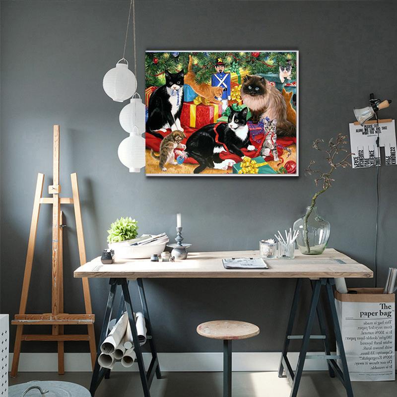 Diamond Painting Full Square Drill Cats Christmas Gift Diamond Embroidery Christmas Picture Cross Stitch Mosaic Handicraft Needlework Wall Art Decor