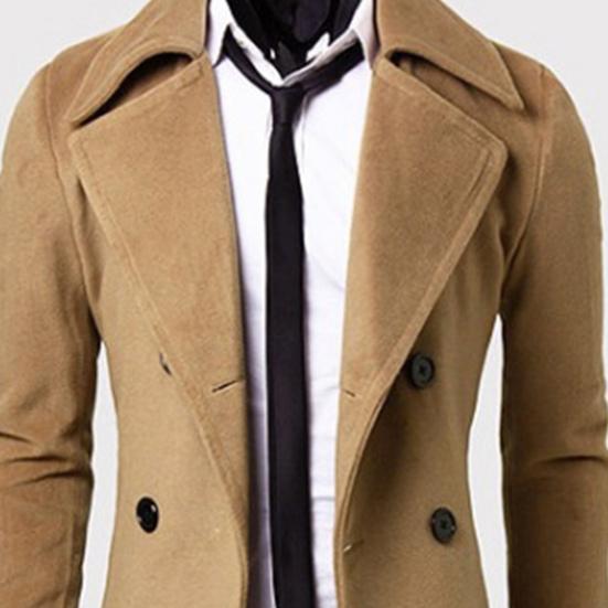 Long Trench Coat Double-breasted Solid Color Autumn Winter Windproof Thick Jacket for Daily Wear