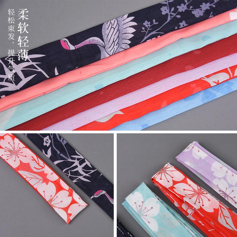 Chinese Style Headband Antique Hanfu Costume Headdress Chiffon Printing Traditional Hair Band Headwear for Women Ribbon HairRope