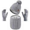 Knitted Hat Custom Women's Winter Knitted Hat Scarf Touch Screen Gloves Three-piece Set Outdoor Cold and Warm Solid Color
