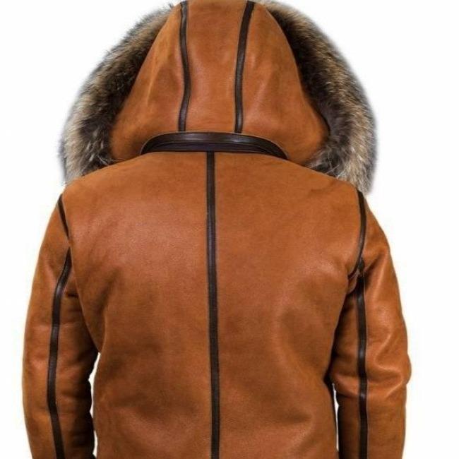 Abrigo con cremallera de algodón informal Regular marrón sin cinturón con cremallera y bolsillo de Color puro para jóvenes de invierno