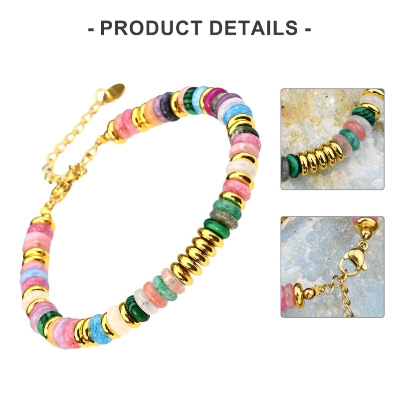 Colorful Natural Stone Beads Handmade Bracelet Bangle Waterproof Bohemia Beaded Wristchain Jewelry Gift for Women