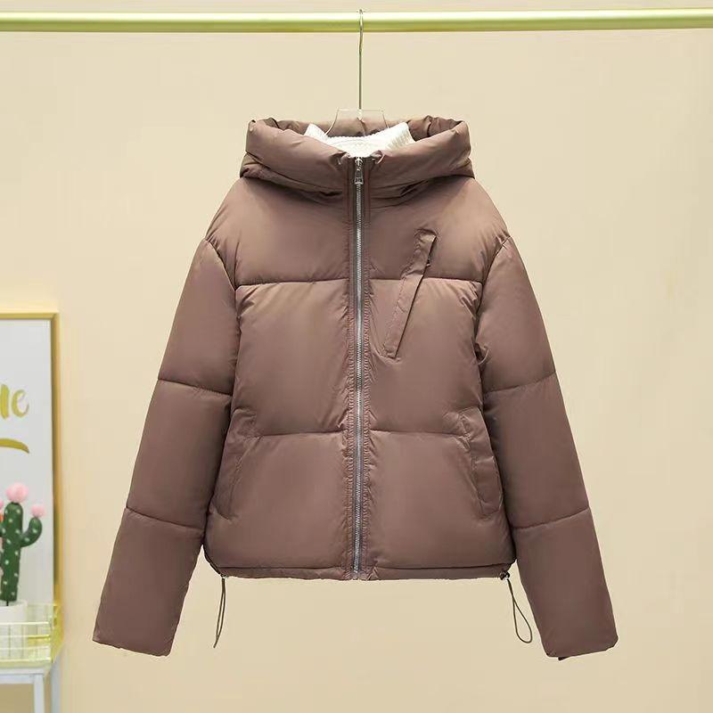 New short solid color women's pocket jacket thickened warm trend hooded small women's cotton clothes