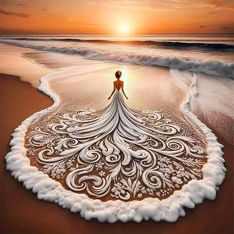 DIY Diamantmosaik Abendkleid Frau Voll Diamantmalerei Küstenlandschaft Heimdekorative Strasssteine