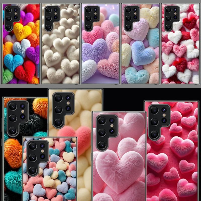 Furry Heart Capa Phone Case For Samsung S26 Ultra S25 Edge Galaxy S23 S21 S20 S24 FE S22 S10 Plus Cover Clear TPU Shell Coque Wi