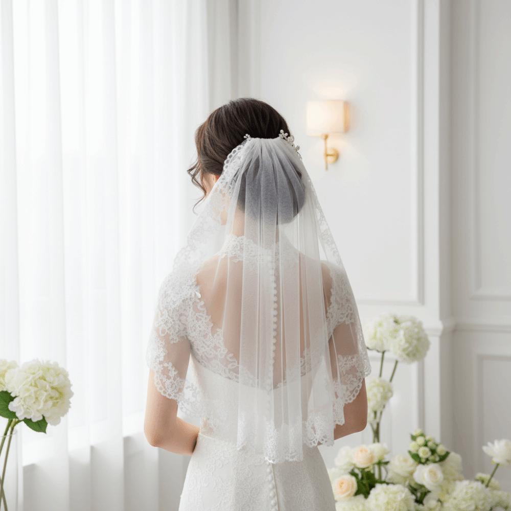Scalloped Lace Bridal Veil Flower Embroidery Marriage Headwear Wedding Headpiece Beach Vacation