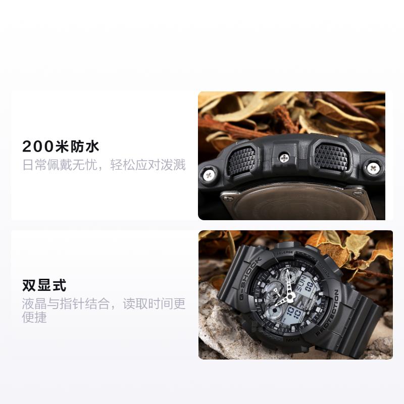 Casio LCD/Pointer Dual Display Series G-SHOCK Series Black Samurai Multifunctional Trendy Classic Sports Quartz Resin Strap Japanese and GA-100CF-8A