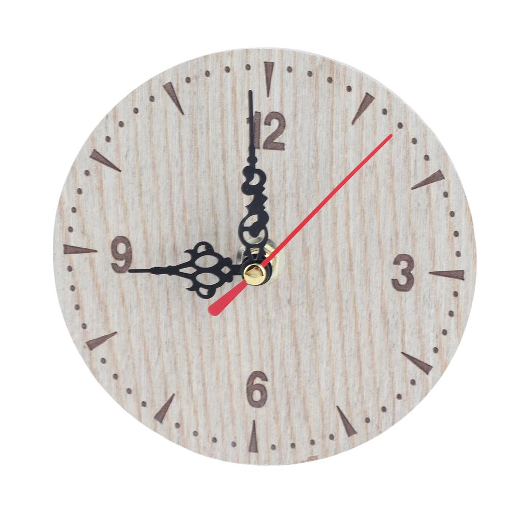 Vintage Round Wood Table Desk Wall Analog Clock for Living Room Bedroom Office (12cm)