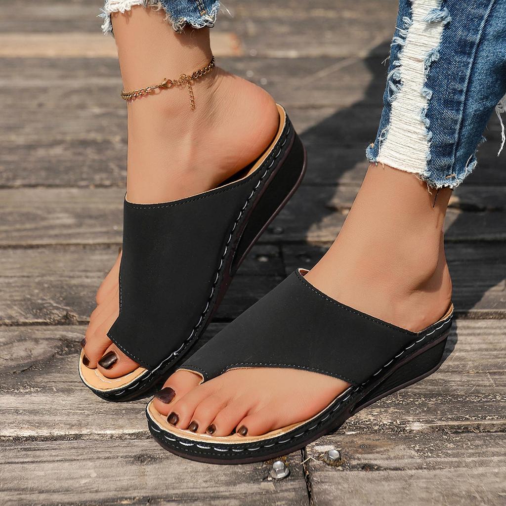 Formal Sandals For Women Wedge Heel Thick Soled Flip Flops Fashionable And Casual Solid Color Beach Wear Soft Sandals For Woman