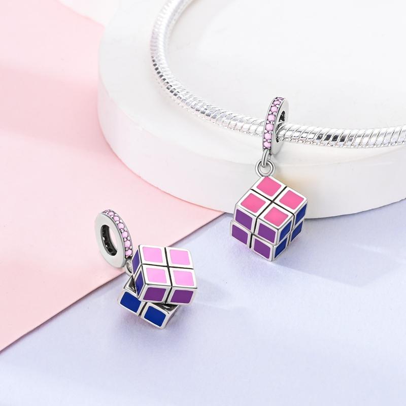 Original Charms Copper Rotatable Rubik'S Cube Series Charms Beads Fit 3Mm Original Bracelet Women Diy Jewelry Gifts