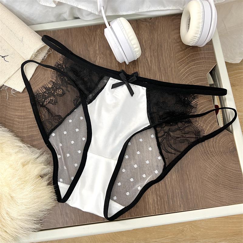 

Женские трусики из французского кружева в стиле пэчворк – Сексуальные, дышащие, треугольный дизайн с акцентом в виде бантика, ресничками и тонкими бретельками XL (recommended for 125-150 jin)