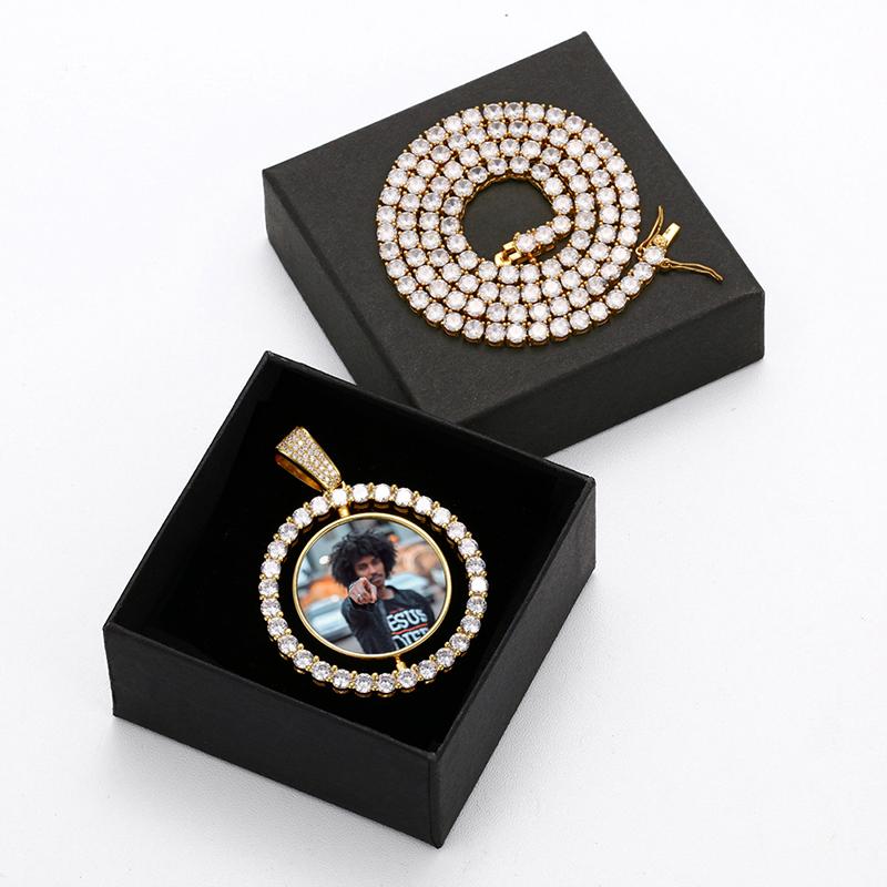 Sublimation Necklace Pendant Picture Charms Custom Hip Hop Round Photo Frame Blanks Sublimation Rotating Pendant