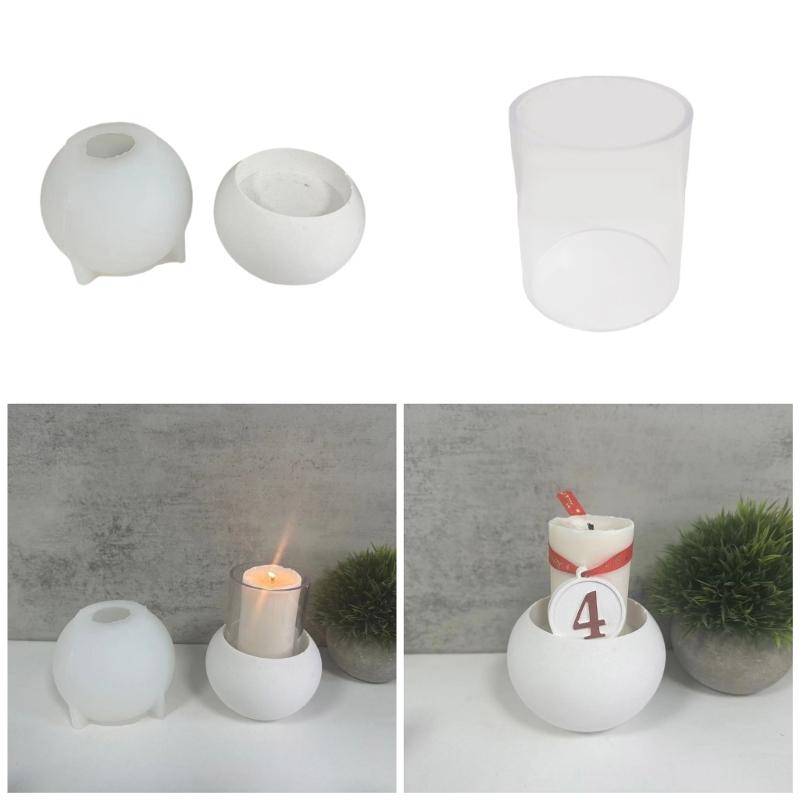 Artistic Home Decoration Candle Holders Mold Elegant Craft Silicone Molds for Epoxy Resin Sphere Shape Candle Holders