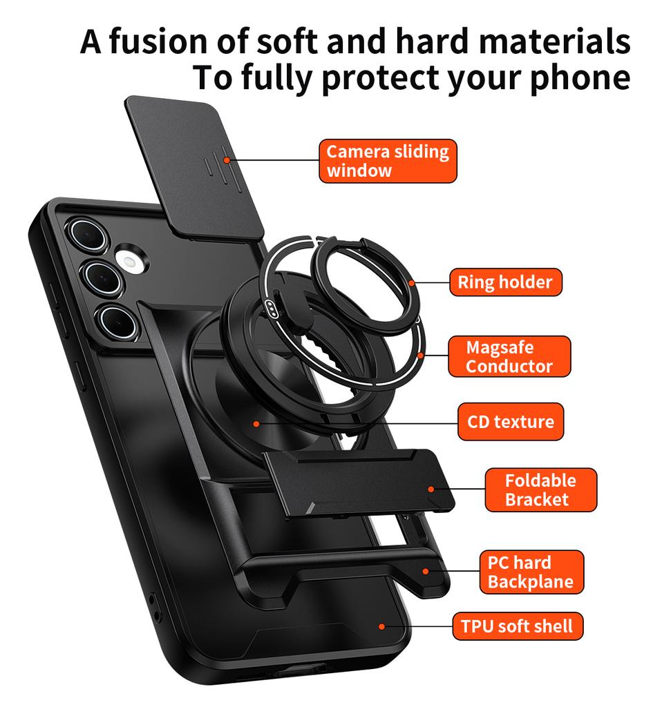 Protective Stand Phone Case for Samsung Galaxy A57 5G A 57 A17 A37 A56 A36 A16 A55 A35 A15 Dual Layer Lens Cover Cases