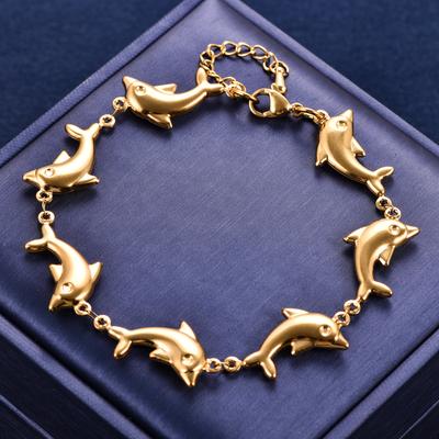 Cute Stainless Steel Dolphin Bracelet Link Hand Chain for Women Girl Anklets Wristband Summer Beach Metal Jewelry Accessories