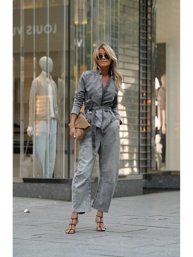 Damen Streetwear-Set im europäischen & amerikanischen Stil: Schmale Jeansjacke & Hose