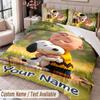 Custom Name Text 3Pcs Bedding Set Snoopy Peanuts Duvet Cover And Two Pillowcases