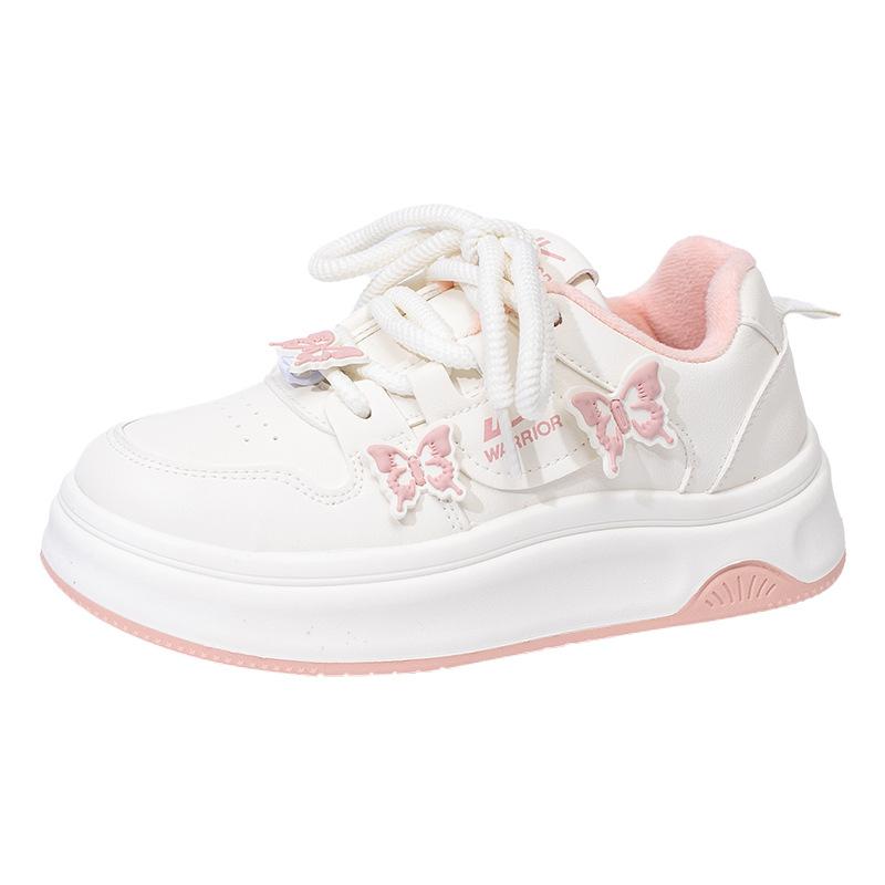 Pull back color matching butterfly sports shoes comfortable low-top thick-soled white shoes high-value women s shoes 35