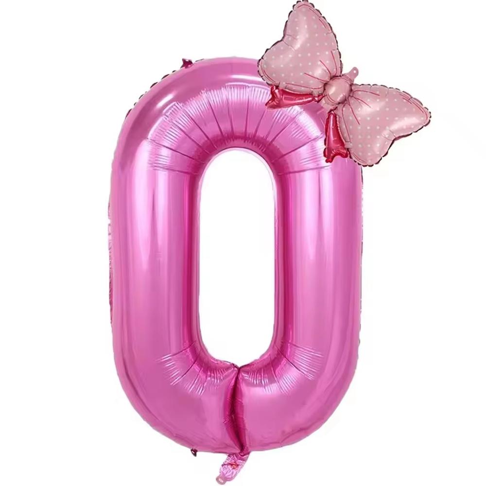 32inch Number Pink Foil Balloon With Mini Bow Set 1 2 3 4 5 6 7 8 9 For Kid Boys Girls Birthday Party Baby Shower Decorations