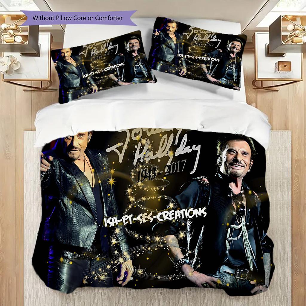 Rock Legend Johnny Hallyday Three-piece set (1 * duvet cover + 2 * pillowcase, without core) 2D Flat Bedding set Duvet cover and pillowcase