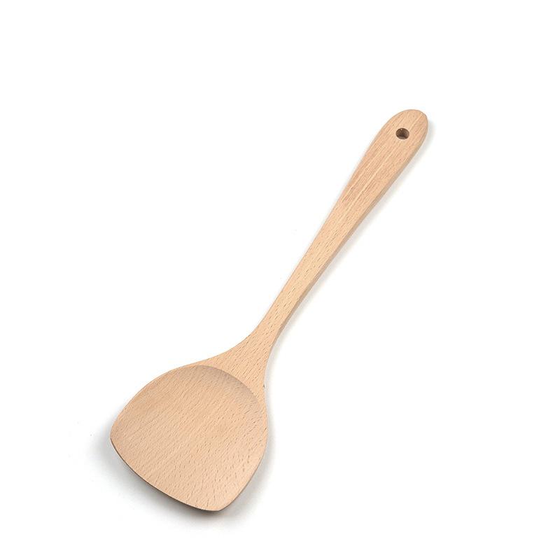 Japanese Beech Wood Spatula: Unpainted, Unwaxed, Non-stick, Long Handle