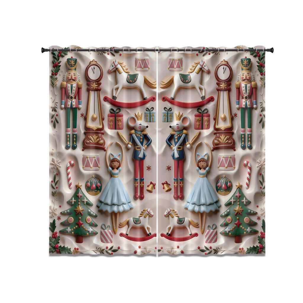 Set Of 2 Imitation Relief Christmas Print Perforated Curtains Multi Size Living Room Bedroom Insulation Decorationeasy Installation Curtain Polyester