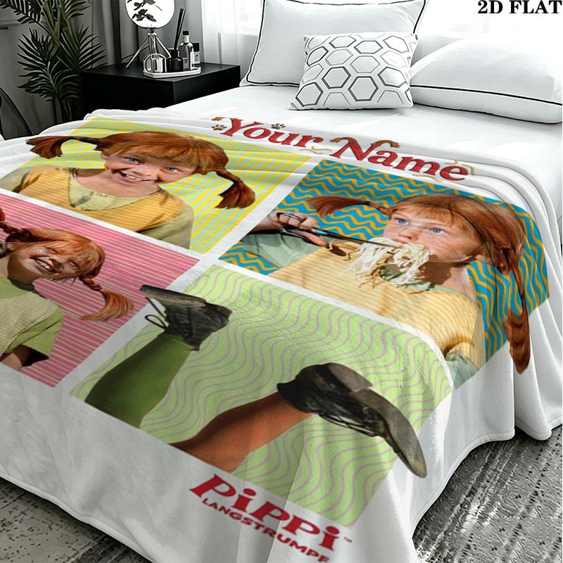 1PC Pippi Longstocking Custom Name Patterned Flannel Blanket Suitable For All Seasons for Home Decor Warmth and Comfort Gifts Holiday Present