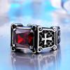 Vintage Stainless Steel Cross Rings for Men Women Classic Elegant Red/Black Stone Rings Fashion Jewelry Accessories Wholesale