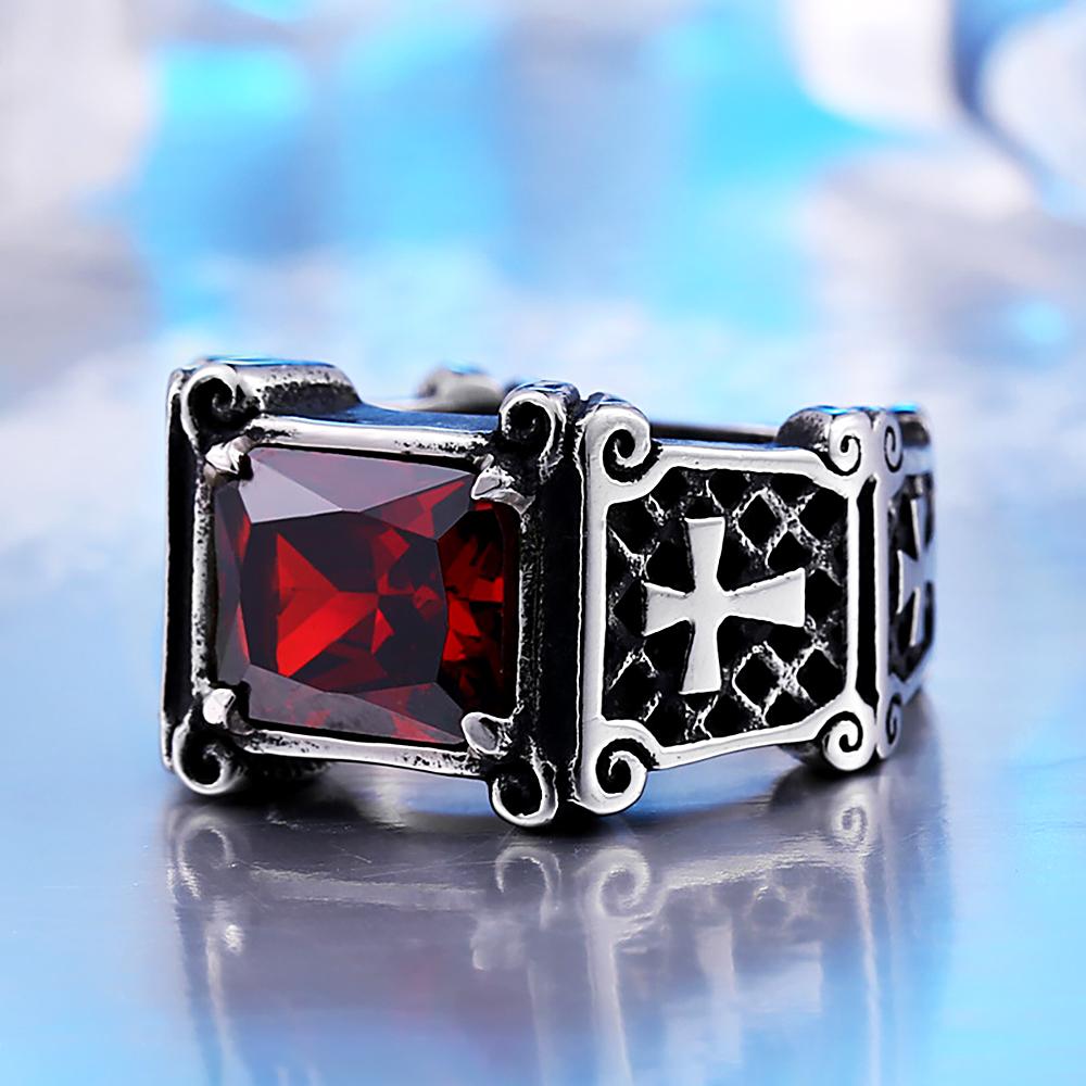 Vintage Stainless Steel Cross Rings for Men Women Classic Elegant Red/Black Stone Rings Fashion Jewelry Accessories Wholesale