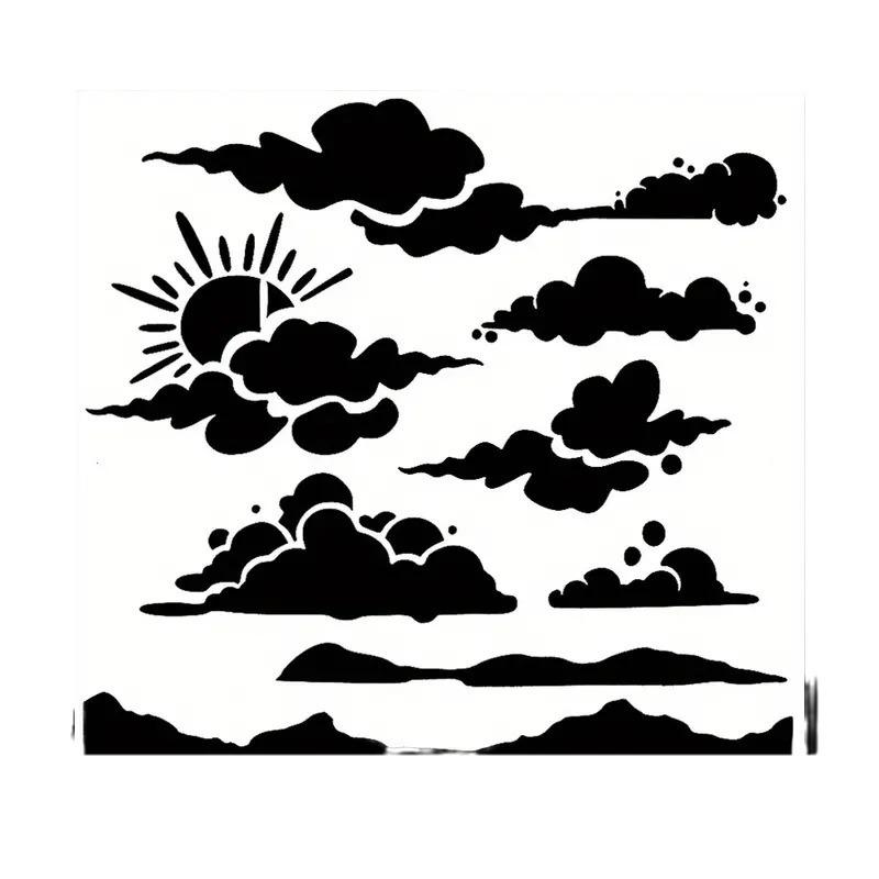1 Folha, Modelo Tema Céu, Reutilizável, Modelo para Desenho com Bastão de Tinta a Óleo, Modelo Vazado para Pintura de Textura, Padrão de Nuvem
