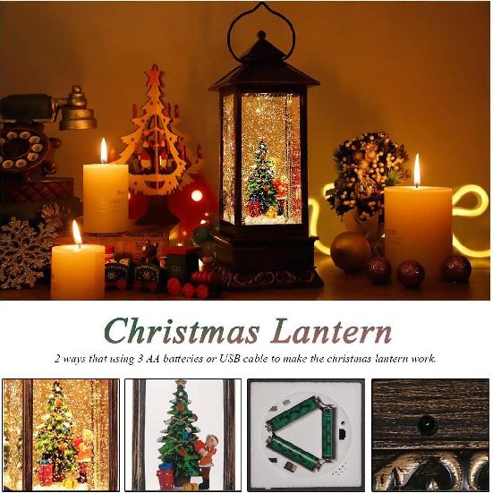 Christmas Decorations Home Lighted Christmas Snow Globe Christmas Lanterns Water Lanterns Glittering with Music USB and Battery Operated Singing Snow