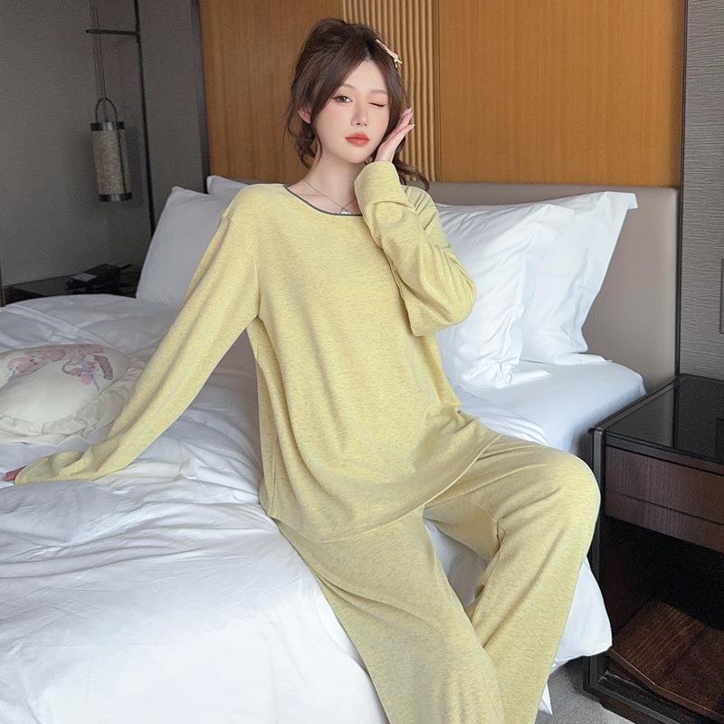 Damen Modal Langarm Pyjama mit Brustpolster - Locker, Schlichte Homewear für Frühling, Herbst, Winter