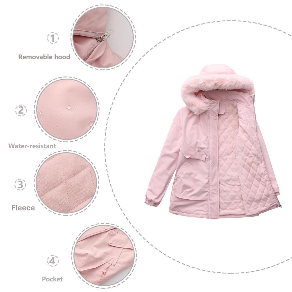 2025 Women's European & American Mid-Length Winter Cotton Parka with Large Fur Collar