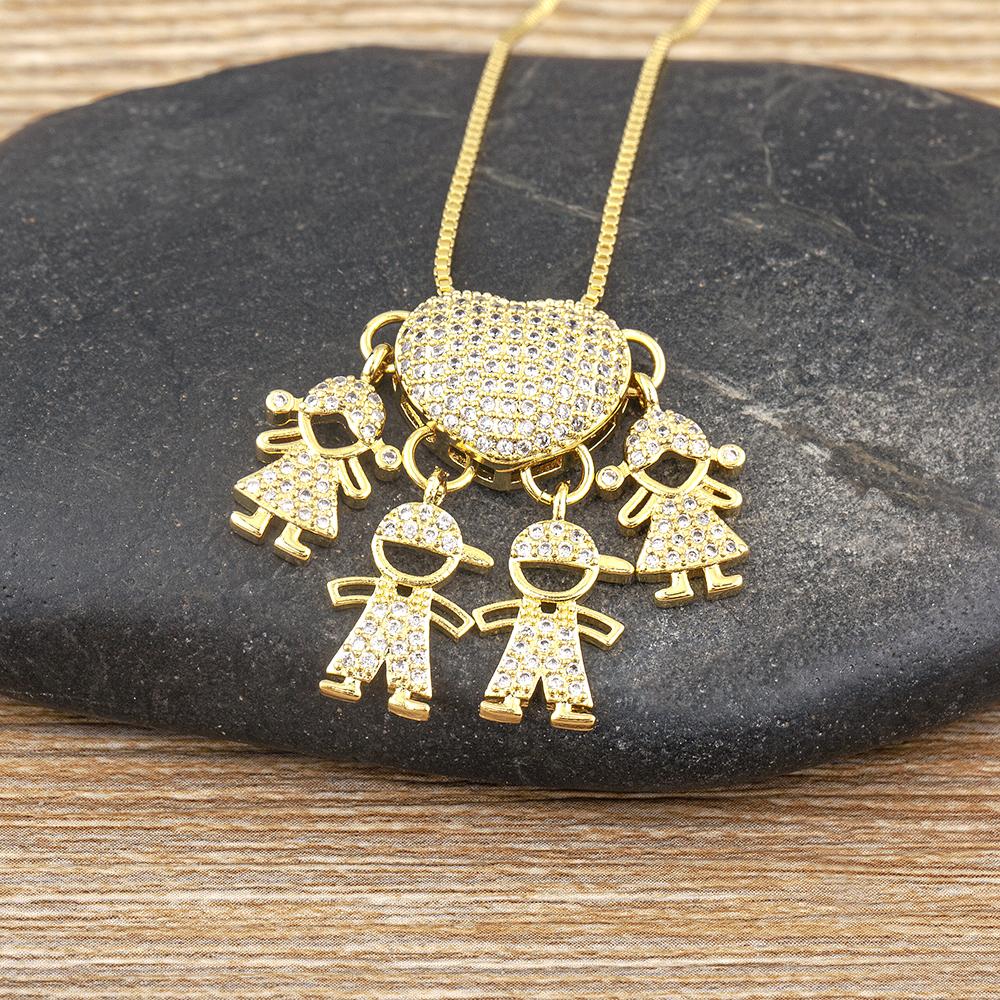 Nidin Hot Sale Classic Son/Daughter Sparkling Zircon Charm Pendant Necklace For Women Boys and Girls Clavicle Chain Jewelry Gift