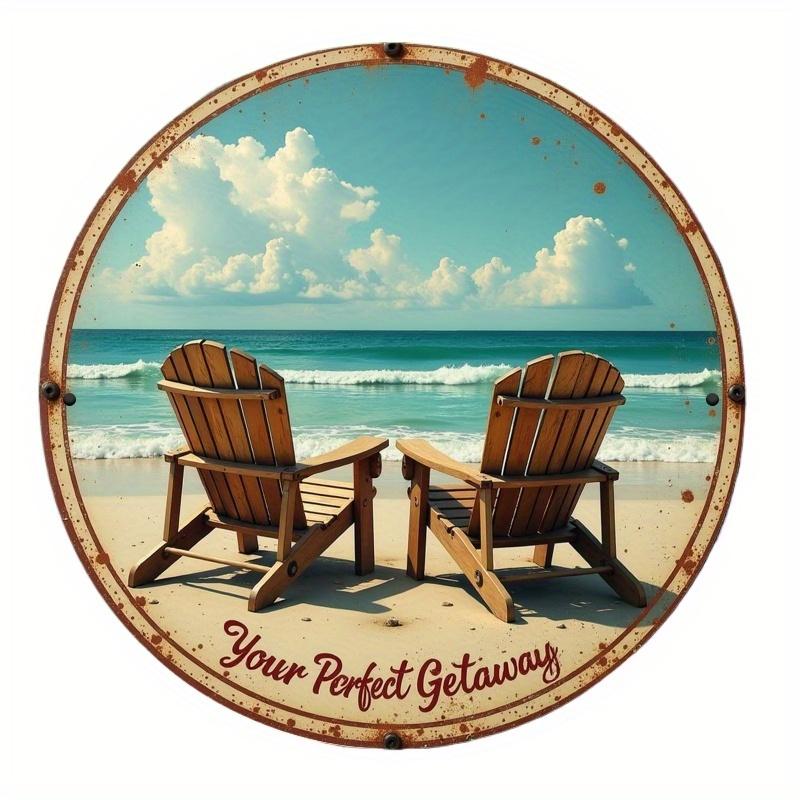 

2d Flat 20*20cm, Circular Wooden Sign, A Symbol of Leisurely Time By The Seaside, A Unique, Durable, and Easy To Hang Wooden Decoration, Suitable 20*20cm