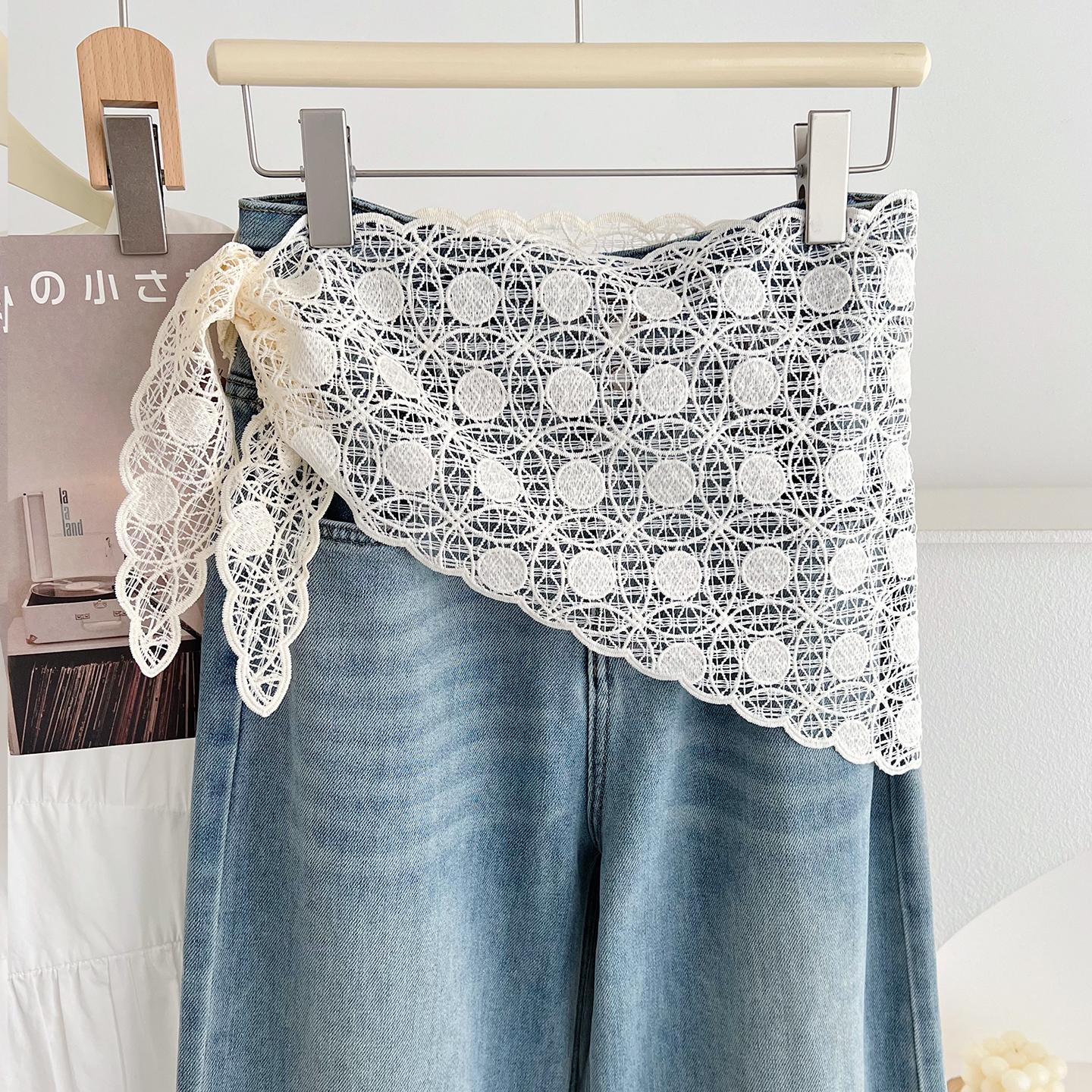 Women Hollow Out Triangular Scarf Versatile Decorative Headscarf Waist Towel 115cm