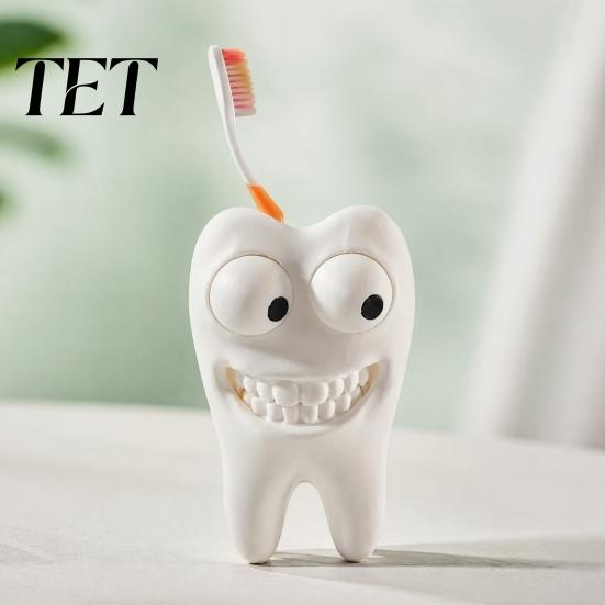 Bathroom Counter Organizer 3D Printed Smiling Tooth Toothbrush Holder, Funny Dental Desk Figurine, Small Sculpture Creative Shaped Storage Stand