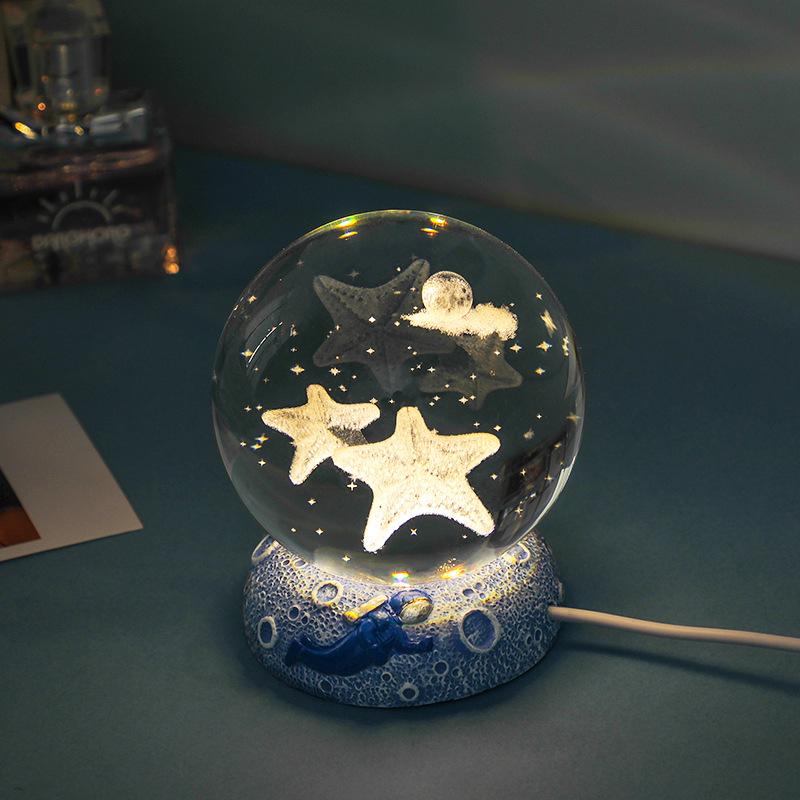 3D Laser Crystal Ball Night Light with Luminous Base - Decorative Desktop Ornament and Gift