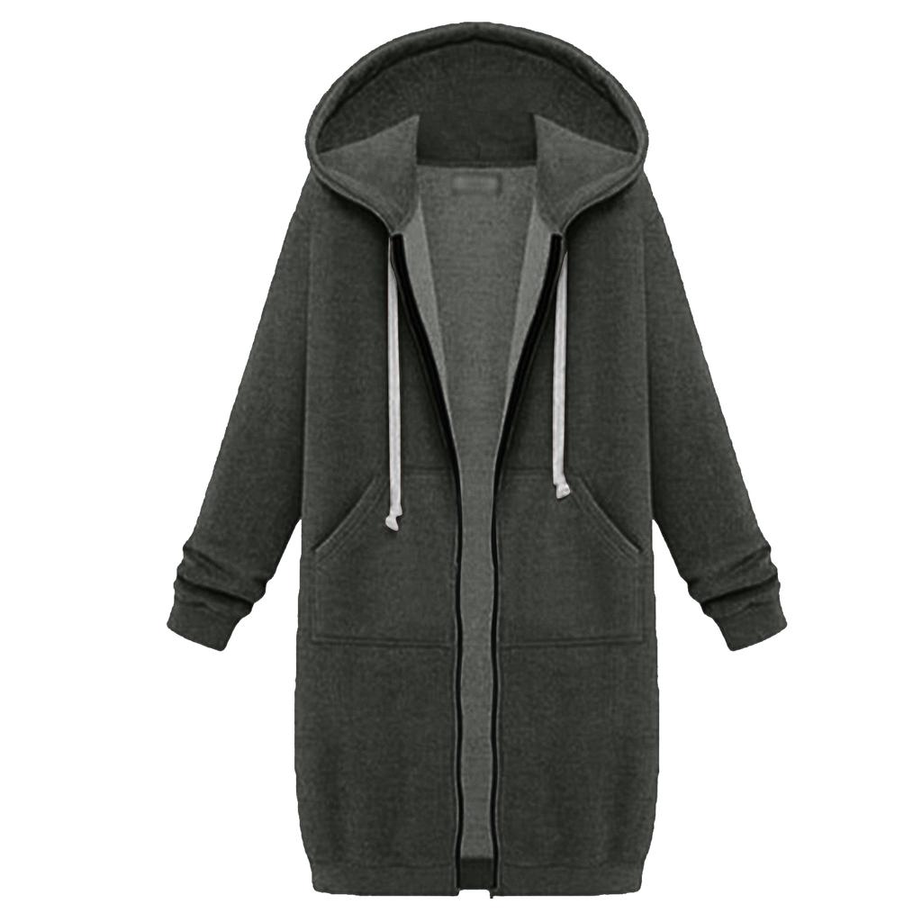 Damen Sweatshirt Verlängert Locker Langärmlig Kapuzenjacke Mit Taschen